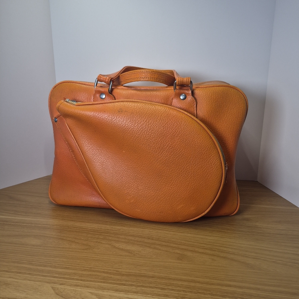 Vintage 70s Orange Tennis Racket Bag Retro Duffle Korea YKK
